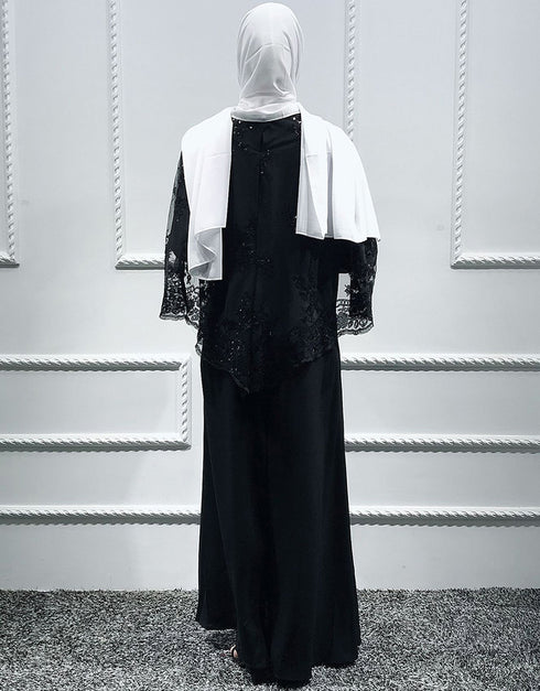 Modest Abaya Dress with Sequined Cloak